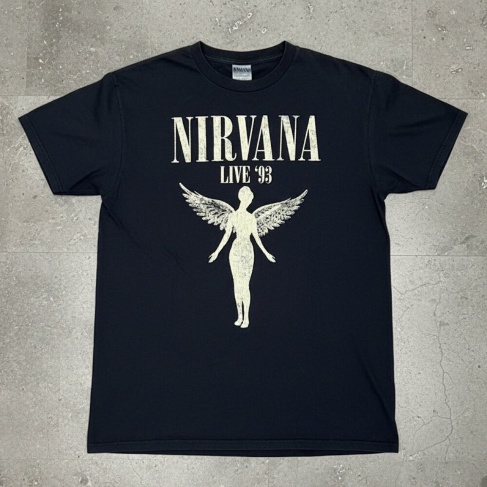 Nirvana Live 93 Tour In Utero Angel Black Vintage Style Band Tee